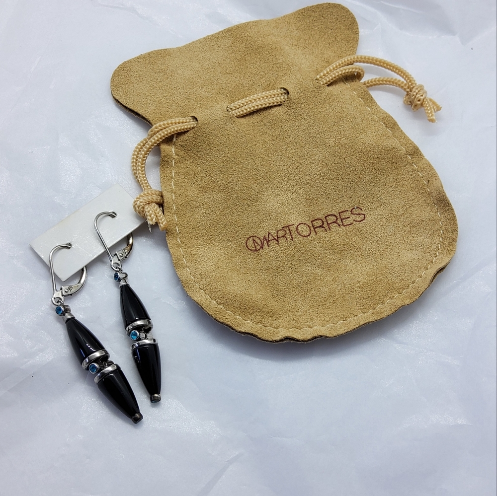 Omar Torrez Onyx & Blue Topaz Earrings